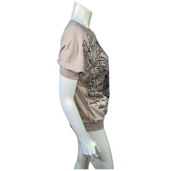 Vintage 90s Tiger Family Glitter Graphic Short Sleeve Sweatshirt Tan Small - Picture 2 of 10